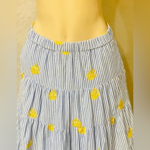 J.Crew Embroidered Pineapple Striped Tiered Midi Skirt Blue White Size XS - Picture 8 of 15